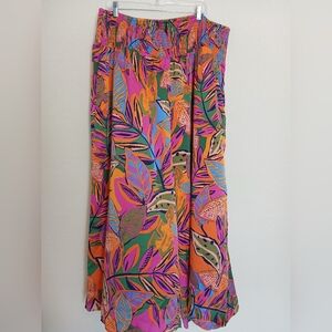 Sugarlips Vibrant Leaf Print Smock Waist Flowy Pants Size 3x NWT